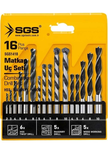 Sgs 1418 Ahşap Metal Beton Matkap Ucu Seti 16 Parça