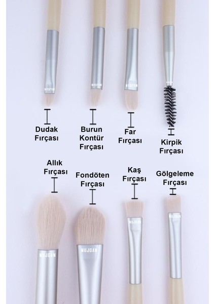 8'li Kiremit Renkli Fırça Bej Kılıflı Makyaj Fırça Seti fiyatları