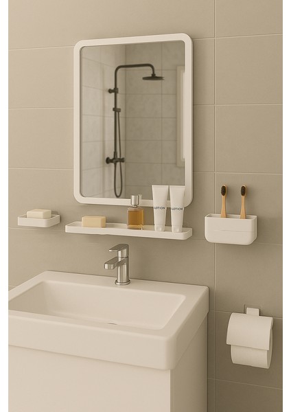 Moliette Yapışkanlı 5'li Banyo Aksesuar Seti - Beyaz