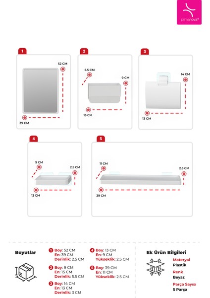 Moliette Yapışkanlı 5'li Banyo Aksesuar Seti - Beyaz modelleri