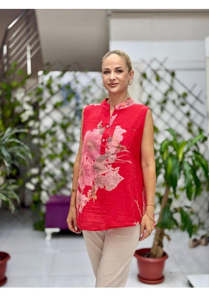 LS8819A Kolsuz Pamukketen Cepli Italyan Bluz Kırmızı