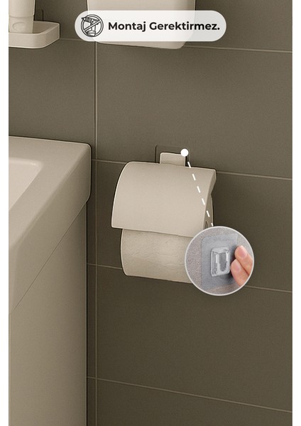 Moliette Yapışkanlı 5'li Banyo Aksesuar Seti - Beyaz