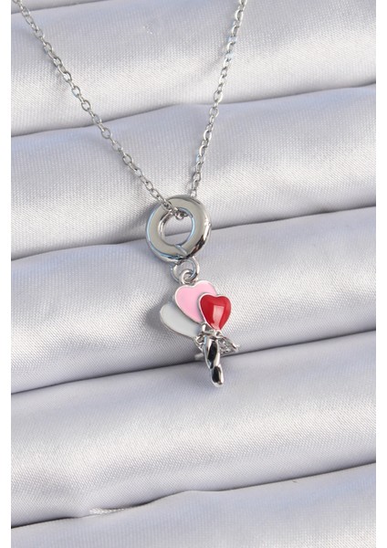 316L Çelik Gümüş Renk Renkli Kalp Figür Charm Model Kadın Ke