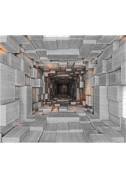 3 Boyutlu Geometrik Ahşap Tünel Desenli Isı ve Ses Yalıtımlı Sağlıklı Tekstil Duvar Kağıdı