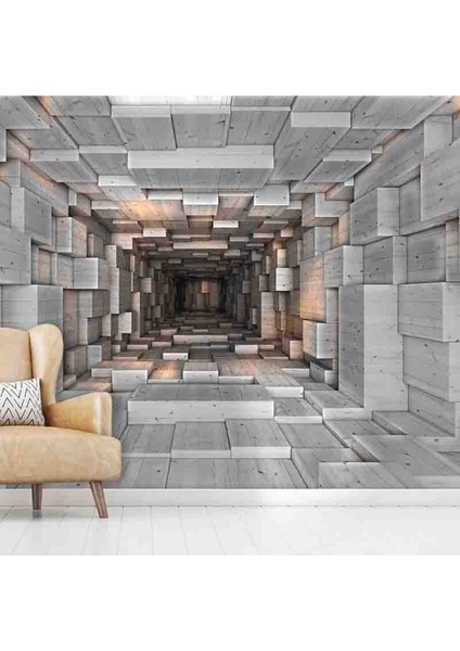 3 Boyutlu Geometrik Ahşap Tünel Desenli Isı ve Ses Yalıtımlı Sağlıklı Tekstil Duvar Kağıdı fırsatları