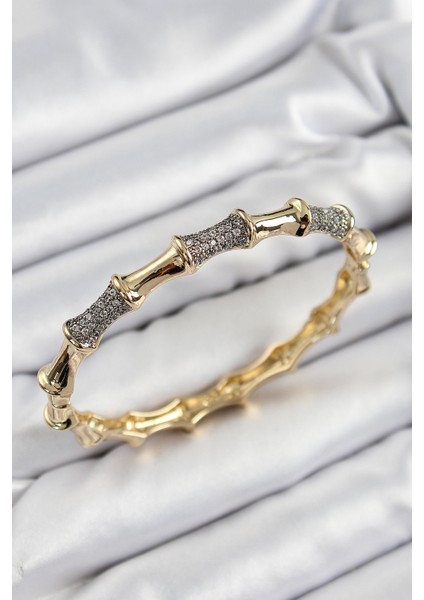 Pirinç Zirkon Taşlı Kemik Model Gold Renk Vip Kadın Bileklik