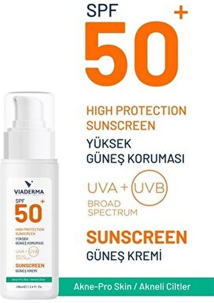 SPF 50 Yüz ve Vücut Güneş Kremi 100 ml Karma Ciltler için Yüksek Koruma