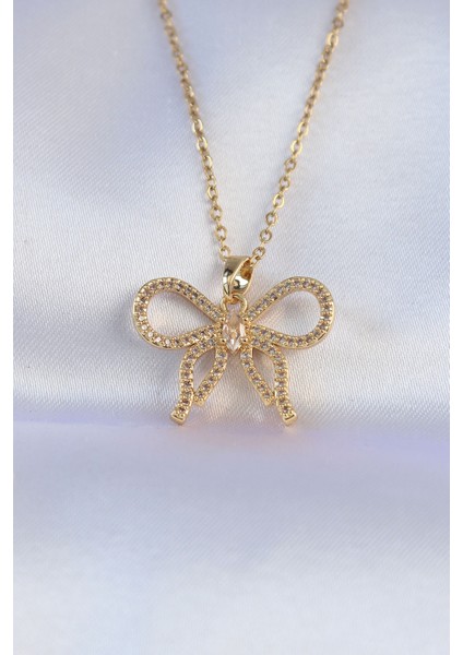 316L Çelik Zincir Gold Renk Zirkon Taşlı Fiyonk Ke