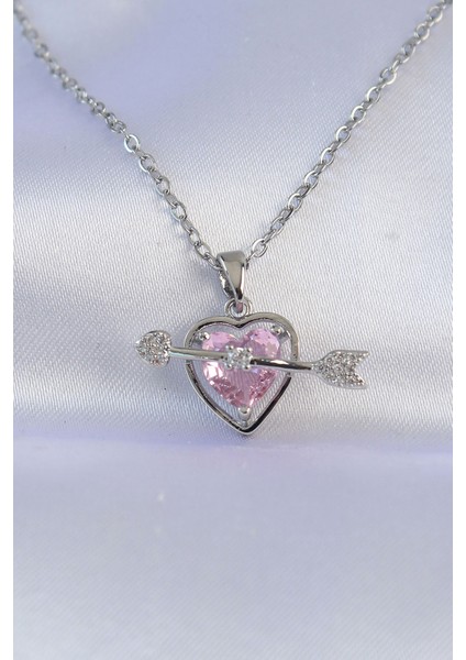 316L Çelik Zincir Gümüş Renk Pembe Zirkon Taşlı Eros Ke