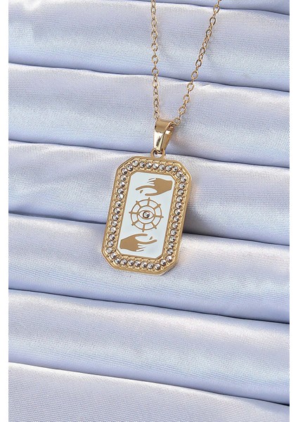 316L Çelik Zincir Altın Renk Mineli Zirkon Taşlı Göz Figür Tarot Ke