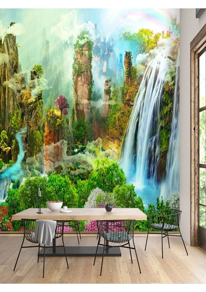 Şelale ve Dağ Desenli Isı ve Ses Yalıtımlı Sağlıklı Tekstil Duvar Kağıdı