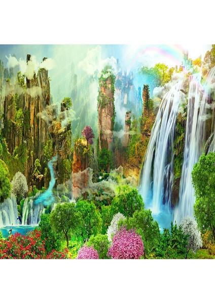 Şelale ve Dağ Desenli Isı ve Ses Yalıtımlı Sağlıklı Tekstil Duvar Kağıdı fırsatları