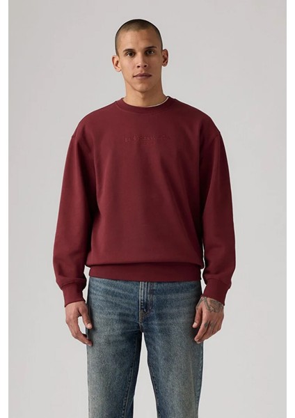 Erkek Relaxed Graphic Crewneck Bordo Sweatshirt - 38712-0385