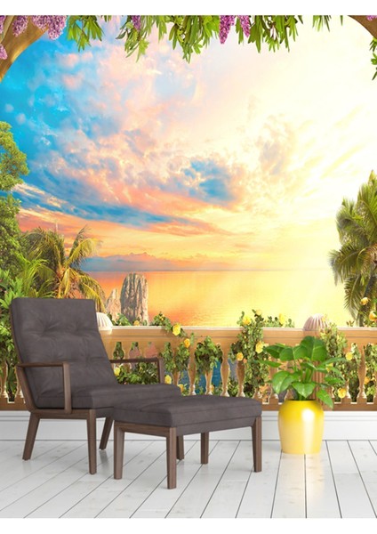 Günbatımı Manzara Desenli Isı ve Ses Yalıtımlı Sağlıklı Tekstil Duvar Kağıdı