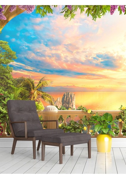 Günbatımı Manzara Desenli Isı ve Ses Yalıtımlı Sağlıklı Tekstil Duvar Kağıdı fiyatları