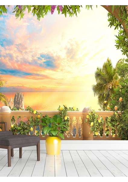 Günbatımı Manzara Desenli Isı ve Ses Yalıtımlı Sağlıklı Tekstil Duvar Kağıdı modelleri