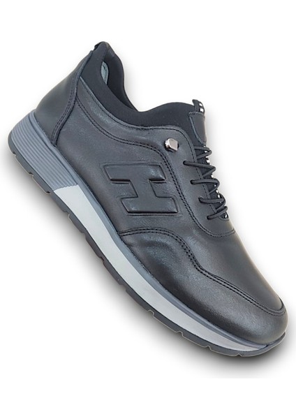 Alvino 745 Siyah Hakiki Deri Ortopedik Rahat Lastikli Mevsimlik Erkek Ayakkabı