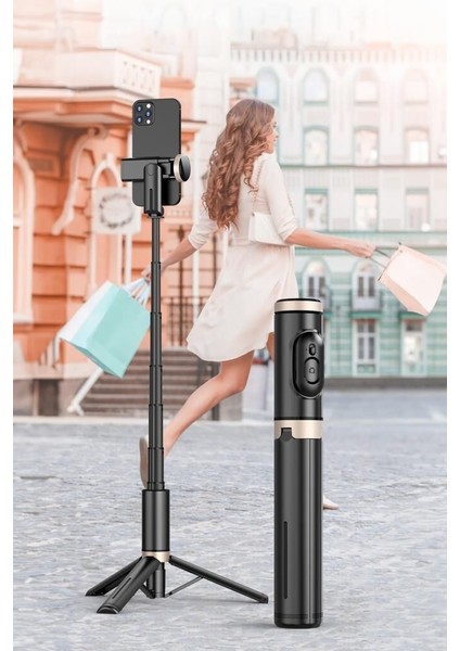 Selfie Stick Tripod – Kablosuz Bluetooth Uzaktan Kumandalı, 360° Döner Başlıklı, 215-730 mm Ayarlanabilir, Ios ve Android Uyumlu, Alüminyum Alaşımlı Hafif Taşınabilir Tripod | Q12