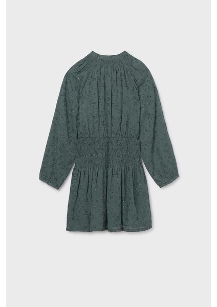 Kız Çocuk Normal Kalıp Beli Gipeli Dokulu Şifon Elbise - Yeşil fiyatları
