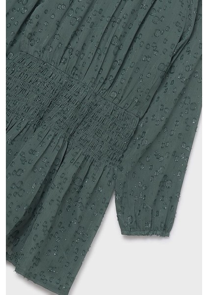 Kız Çocuk Normal Kalıp Beli Gipeli Dokulu Şifon Elbise - Yeşil modelleri