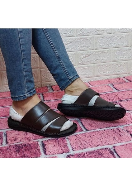 50441 Siyah Hakiki Deri Ortopedik Hafif Rahat Günlük Erkek Terlik
