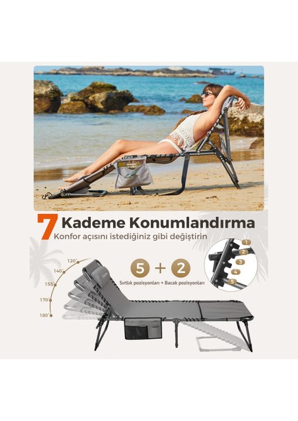 Kingcamp Magnolia B10 Plus Hands-Free Premium 7 Kademeli Katlanır Şezlong Grey