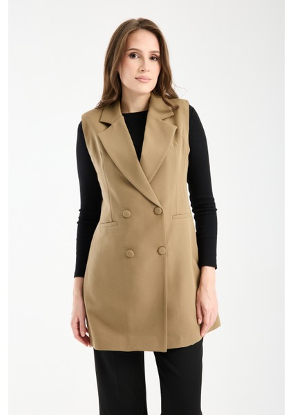 Koyu Haki Uzun Kruvaze Dokuma Yelek fiyatları