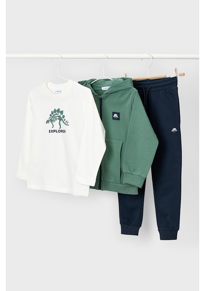 Erkek Çocuk Normal Kalıp Dinozor Temalı 3'lü Eşofman Takımı - Yeşil