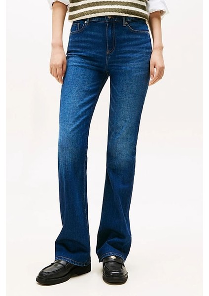 Kadın Orta Yüksel Bel Bootcut Fit Jean Pantolon - Mavi