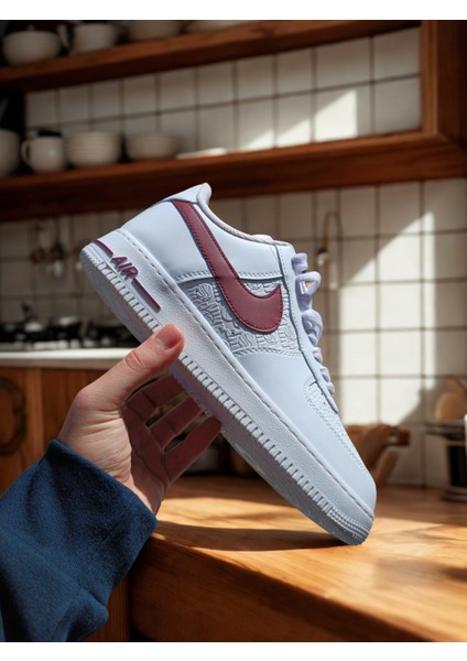 Nike Air Force Beyaz - Bordo Erkek Sneaker Spor Ayakkabı