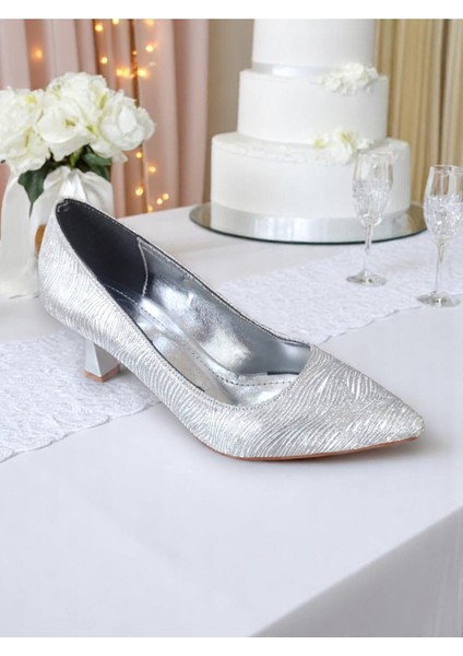 980 Gümüş 5 cm Kadın Abiye Topuklu Ayakkabı