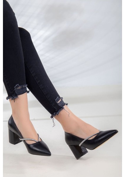 6714 Siyah Taş Detaylı Kadın Topuklu Ayakkabı fiyatları