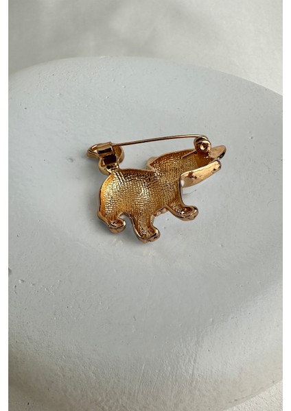 Altın Rengi Beyaz Mineli Sevimli Kedi Broş (3cm) fiyatları