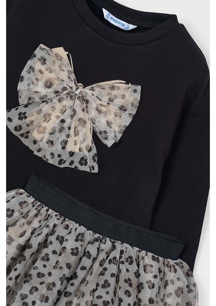 Kız Çocuk Normal Kalıp Leopar Desenli Tül Etekli 2'li Takım - Siyah modelleri