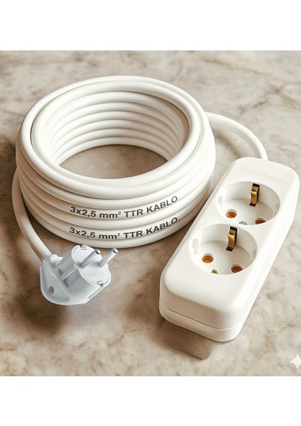 Acaroğlu - 10 Metre 3x2,5mm² Ttr Kablo | Ikili Uzatma Grup Priz