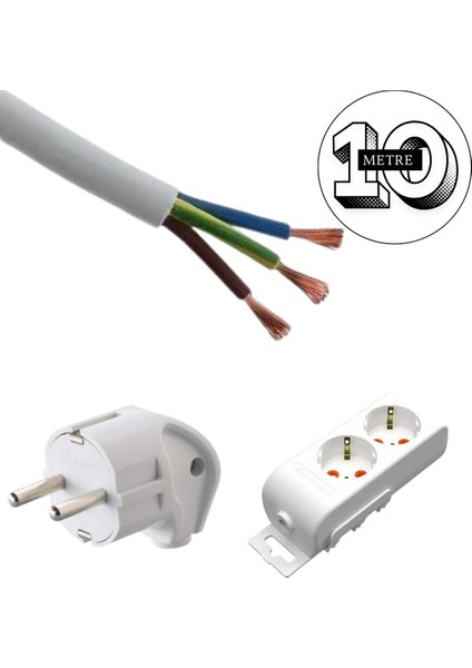 Acaroğlu - 10 Metre 3x2,5mm² Ttr Kablo | Ikili Uzatma Grup Priz fiyatları