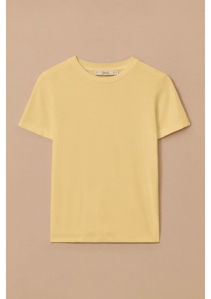 Kadın Yuvarlak Yaka Kısa Kollu Basic T-Shirt - Sarı indirimleri