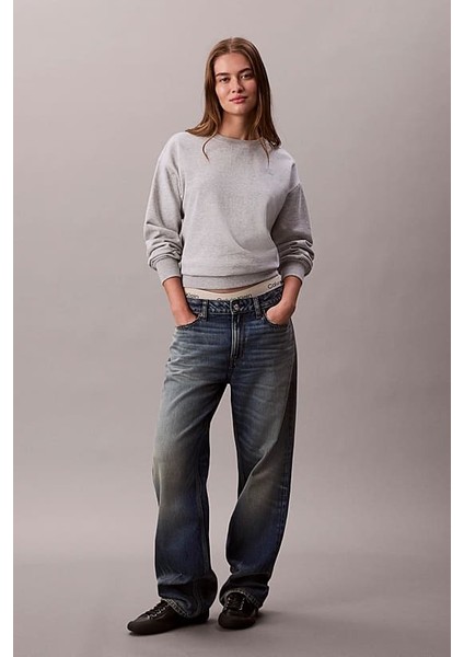 Kadın Rahat Kalıp Bisiklet Yaka Sweatshirt - Gri Melanj modelleri