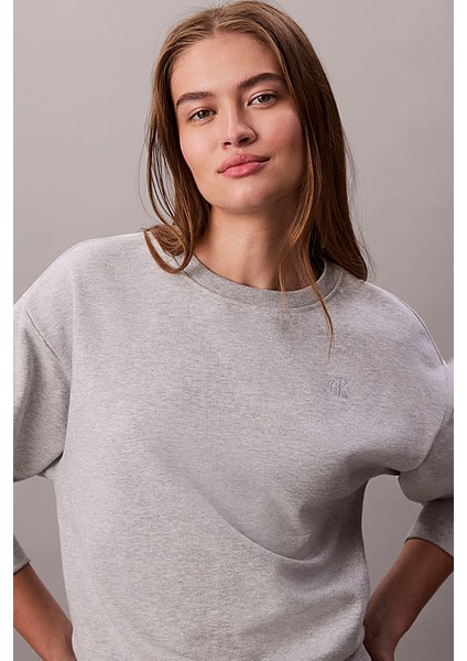 Kadın Rahat Kalıp Bisiklet Yaka Sweatshirt - Gri Melanj fırsatları