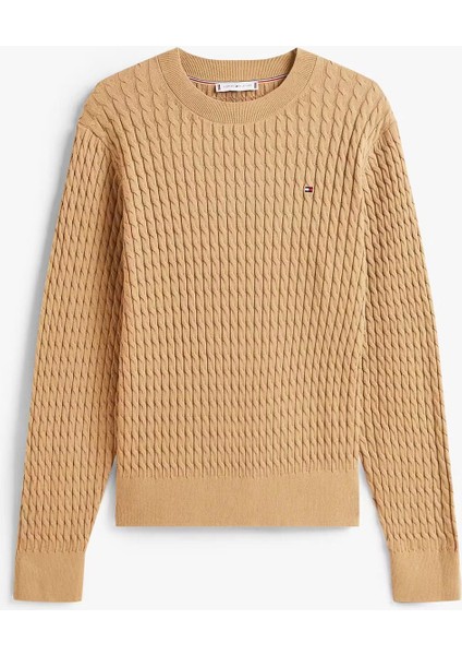 Kadın Bisiklet Yaka Saç Örgülü Pamuklu Triko Kazak - Camel indirimleri