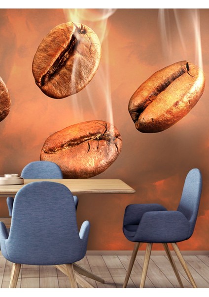 Cafe Kahve Çekirdekleri Desenli Isı ve Ses Yalıtımlı Sağlıklı Tekstil Duvar Kağıdı fiyatları
