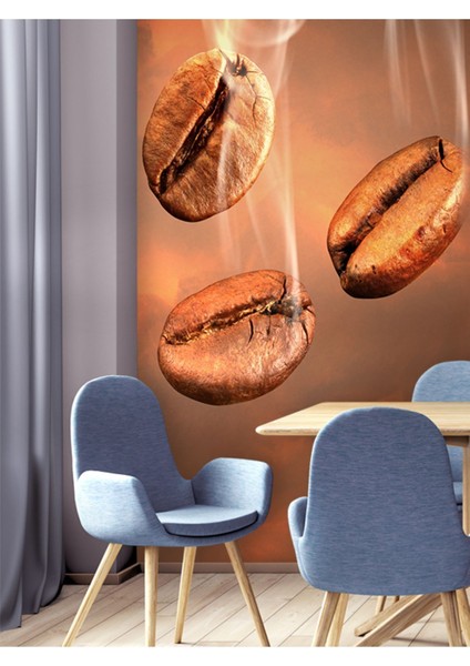Cafe Kahve Çekirdekleri Desenli Isı ve Ses Yalıtımlı Sağlıklı Tekstil Duvar Kağıdı modelleri