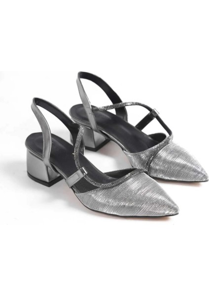 833 Platin Simli Abiye Kısa Topuklu Kadın Ayakkabı fiyatları