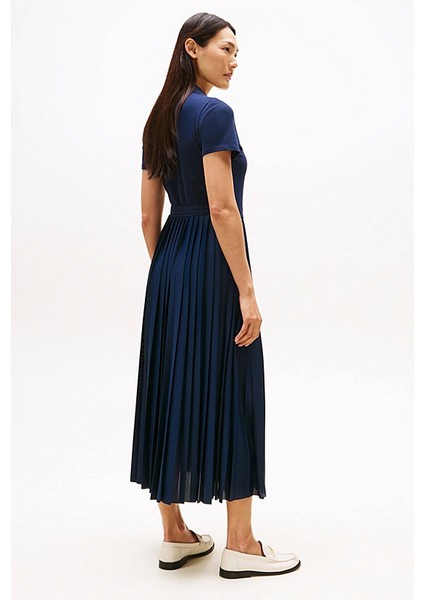 Kadın 1985 Midi Kruvaze Eteği Piliseli Polo Elbise - Lacivert fiyatları