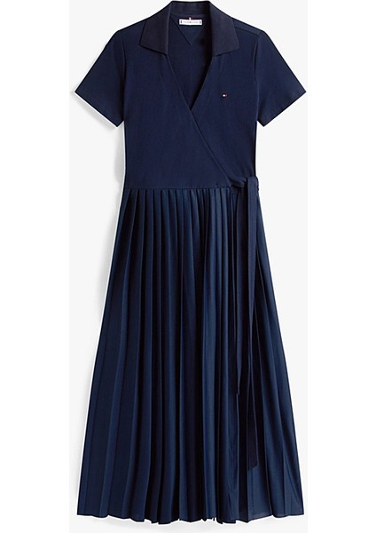 Kadın 1985 Midi Kruvaze Eteği Piliseli Polo Elbise - Lacivert fırsatları