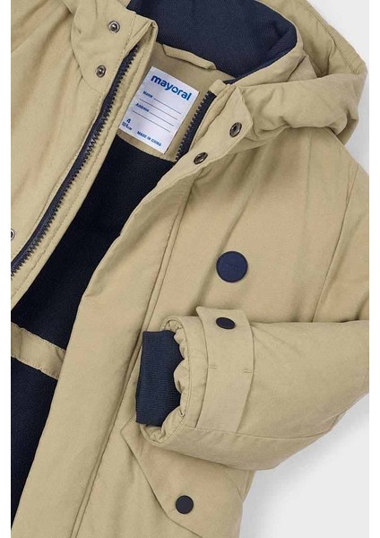 Erkek Çocuk Normal Kalıp Kapüşonlu Esnek Kumaşlı Parka - Açık Kahverengi modelleri