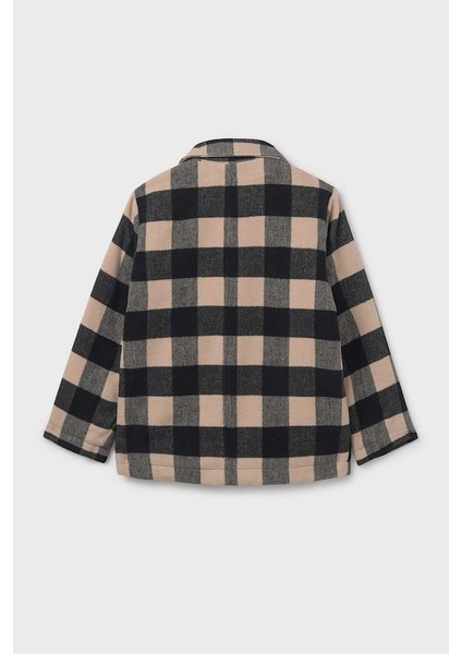 Kız Çocuk Normal Kalıp Kruvaze Yaka Jakarlı Ekose Kaban - Bej fiyatları