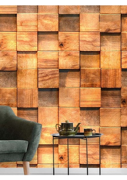 3 Boyutlu Ahşap Küp Desenli Isı ve Ses Yalıtımlı Sağlıklı Tekstil Duvar Kağıdı fiyatları