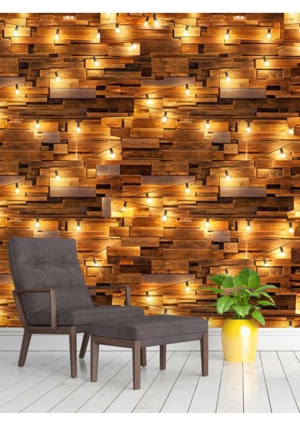 Işıklı Ahşap Desenli Isı ve Ses Yalıtımlı Sağlıklı Tekstil Duvar Kağıdı