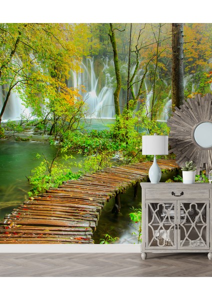 Şelale ve Köprü Desenli Isı ve Ses Yalıtımlı Sağlıklı Tekstil Duvar Kağıdı fırsatları